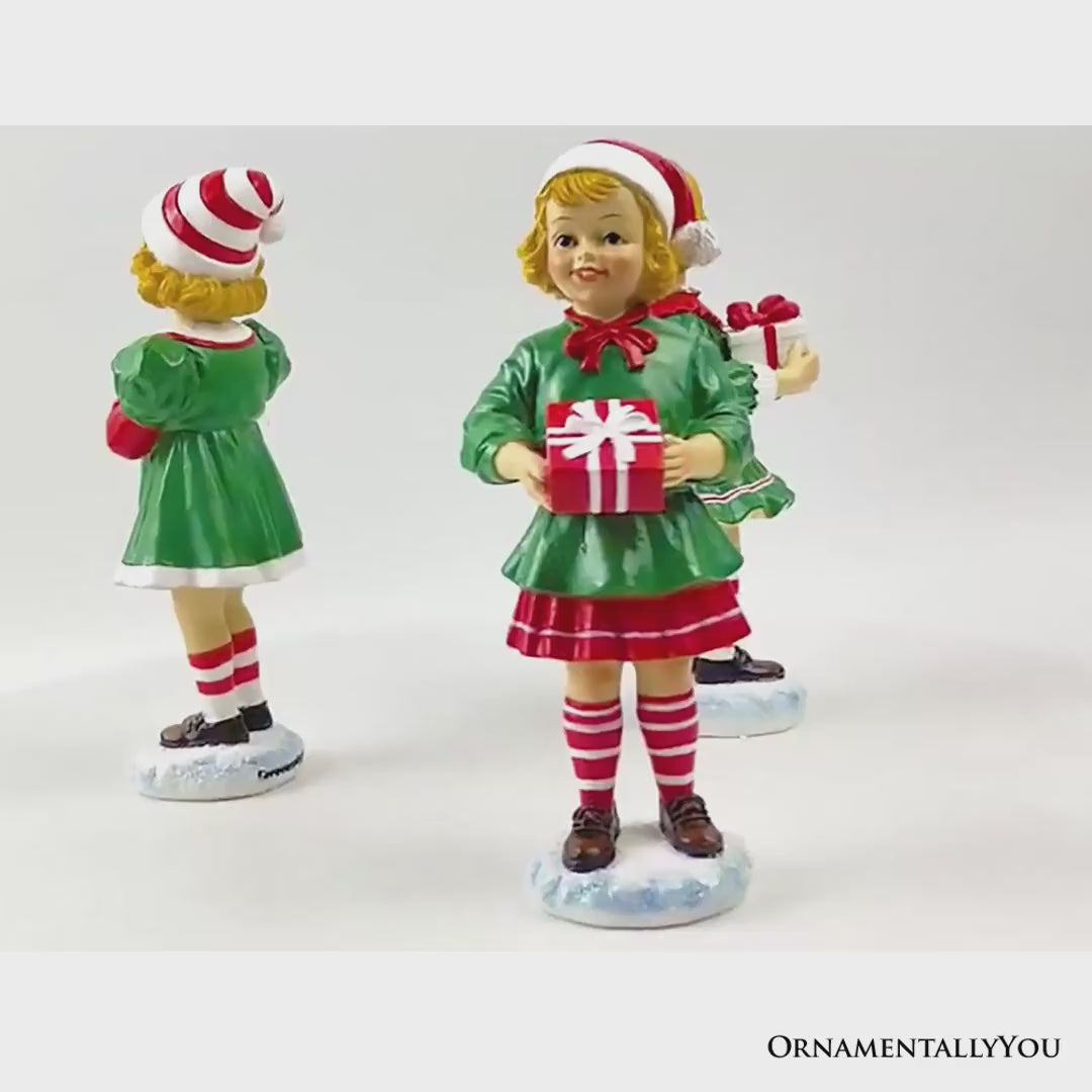 Elegant Victorian Christmas Girl Set of Three Figurines, 6" Holiday Home Decor