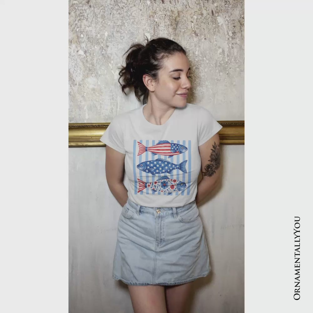 Patriotic Fish Striped T-Shirt, 4th of July Beaсh Tee