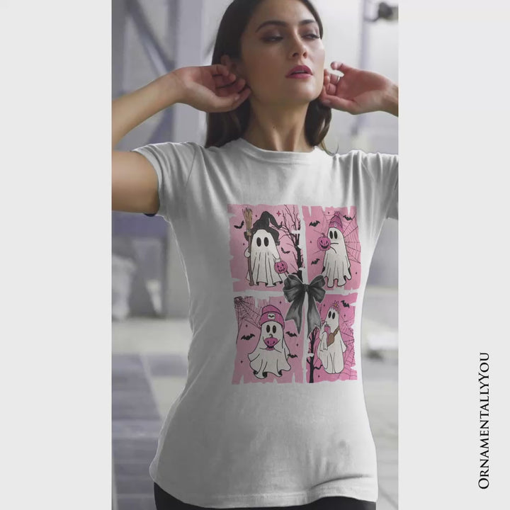 Pink Halloween Ghost T-Shirt, Coquette Spooky Season Tee for Girly Aesthetic