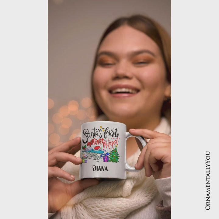 Santa’s Favorite Massage Therapist Personalized Mug, Spa Appreciation Christmas Gift with Custom Name