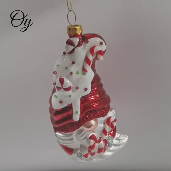 Candy Cane Gnome Glass Christmas Ornament