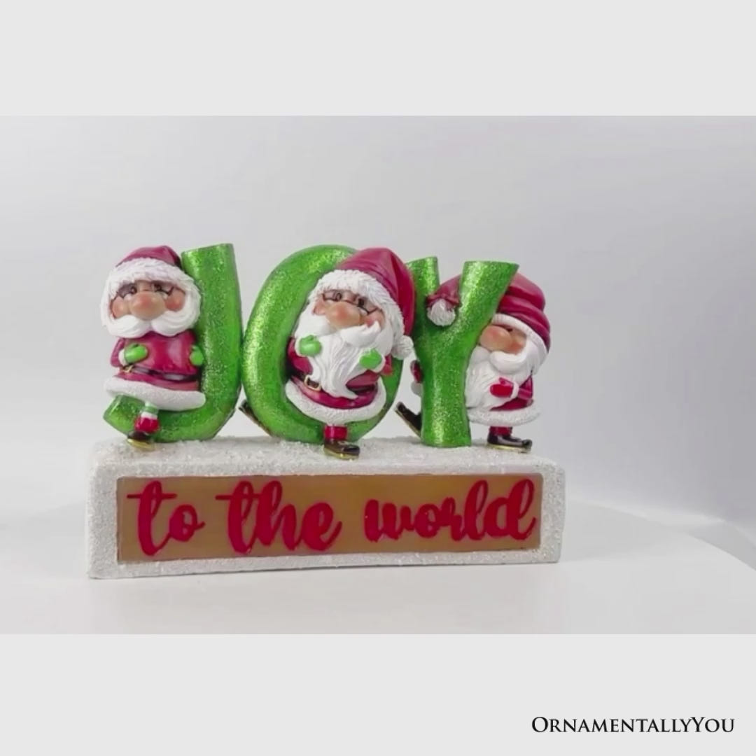 Joy to the World with Holiday Gnomes Lighted Statue, Tabletop LED Christmas Decor