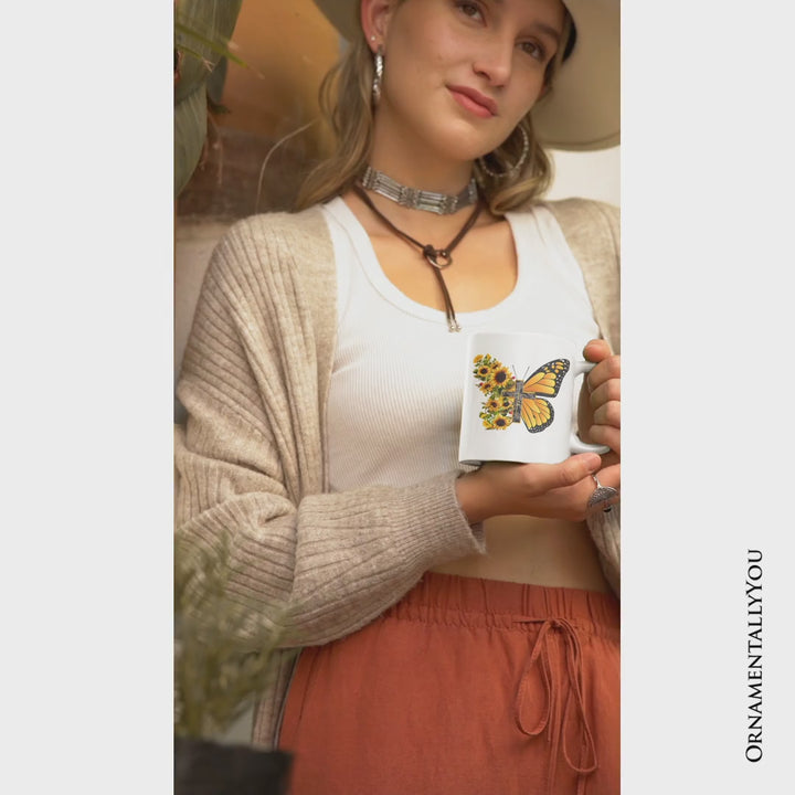Faith Cross Butterfly Mug, Christian Sunflower Floral Gift