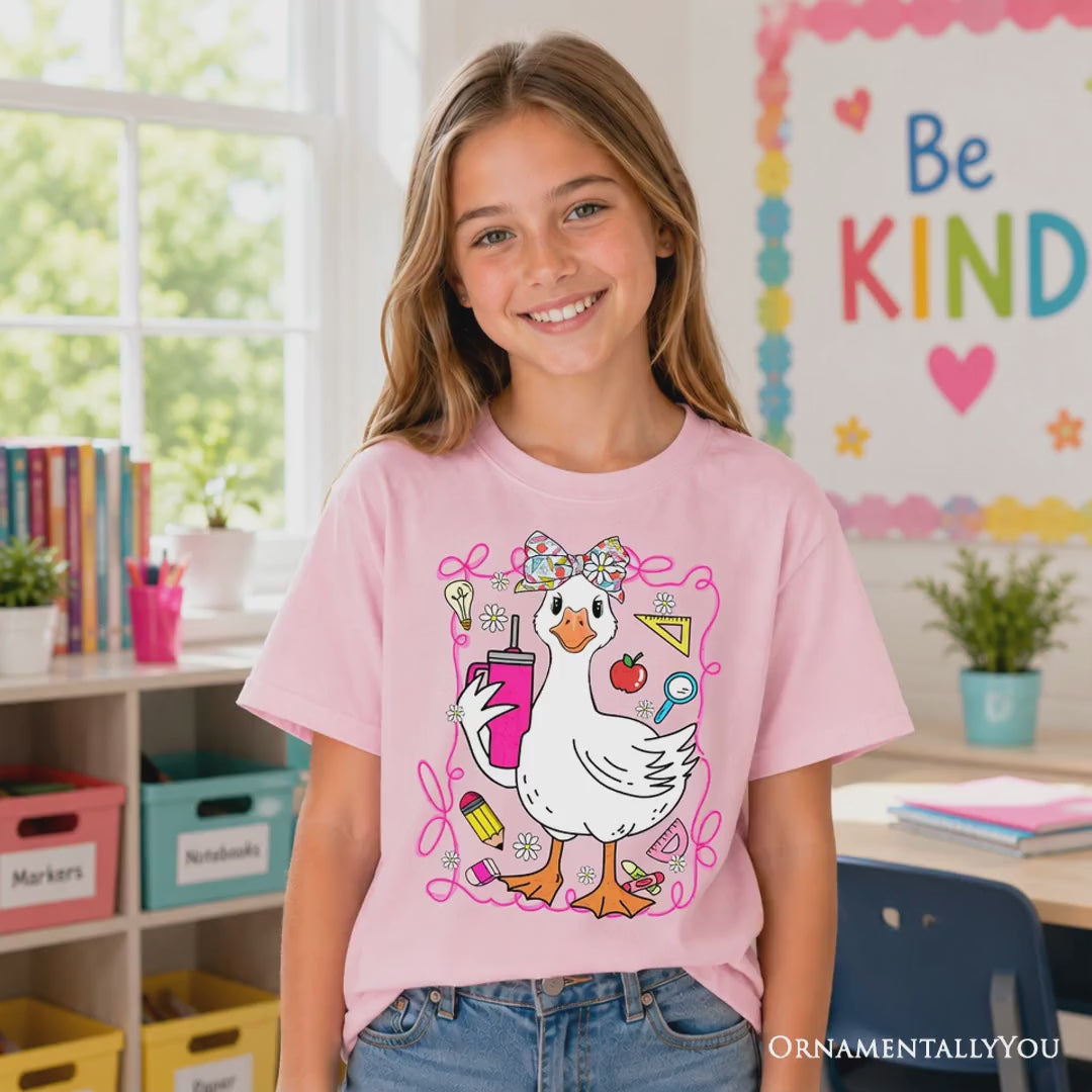 Kids Coquette School Goose T-Shirt, Cute and Funny Tee for Youth Girls