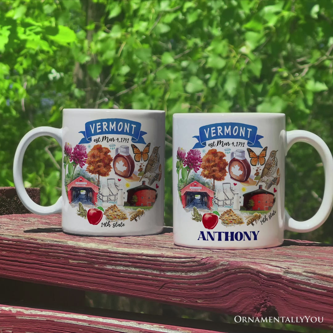 Artistic Vermont State Themes and Landmarks Personalized Mug With Custom Name