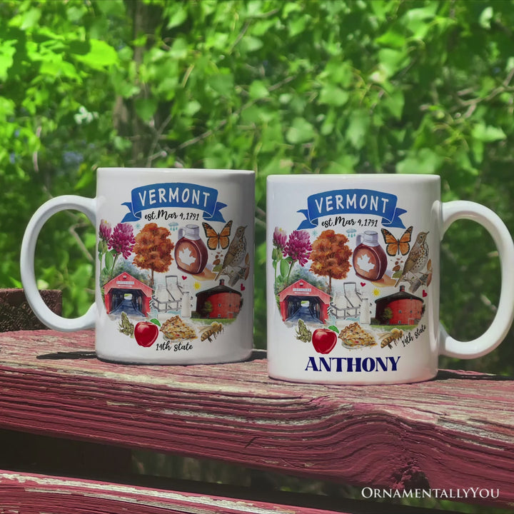 Artistic Vermont State Themes and Landmarks Personalized Mug With Custom Name