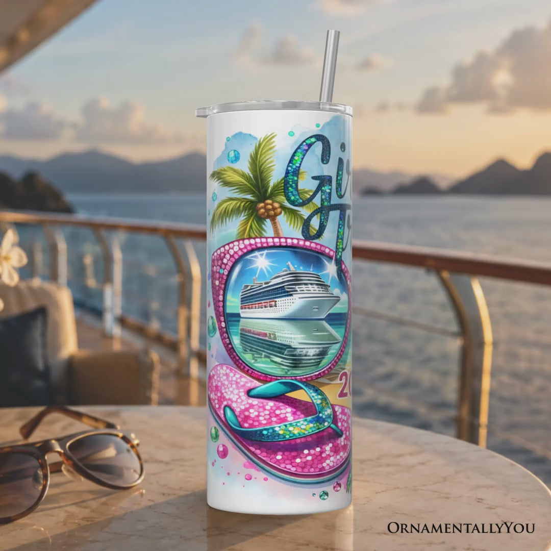 Cruise Girls Trip 2026 20oz Personalized Tumbler With Lid and Stainless Steel Straw, Vacation Tropical Gift Cup
