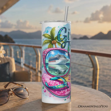 Cruise Girls Trip 2026 20oz Personalized Tumbler With Lid and Stainless Steel Straw, Vacation Tropical Gift Cup
