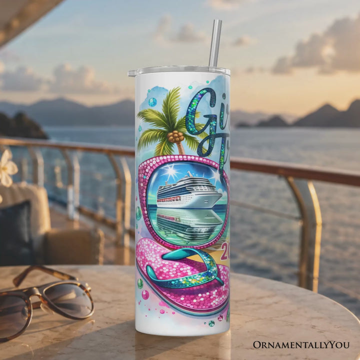 Cruise Girls Trip 2026 20oz Personalized Tumbler With Lid and Stainless Steel Straw, Vacation Tropical Gift Cup