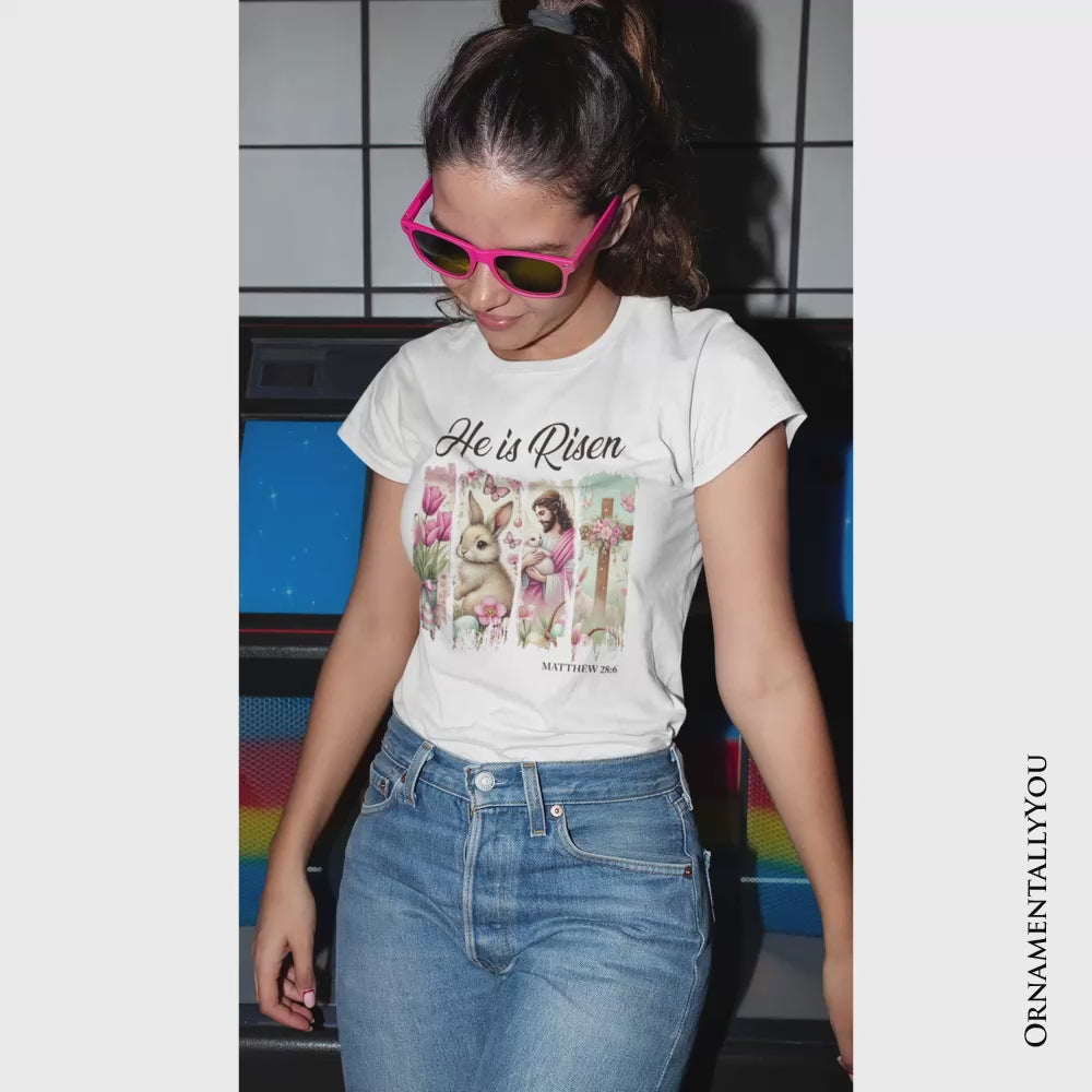 He Is Risen Easter Jesus T-Shirt, Matthew 28:6 Christian Tee for Believers