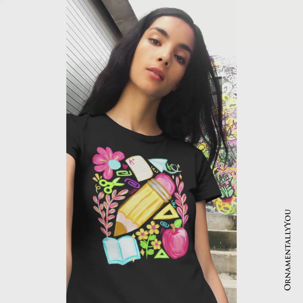 Floral Teacher Pencil T-Shirt, Colorful Back to School Tee