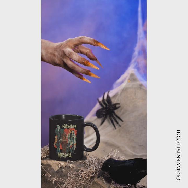 Retro Monster Family Sitcom Personalized Mug, Horror Halloween Gift with Custom Name
