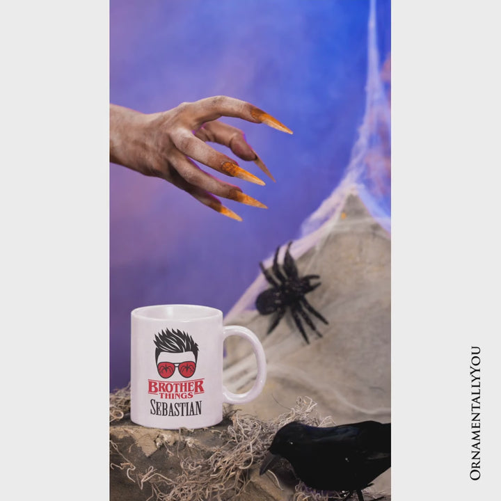 Brother Things Retro Personalized Mug, Red Glasses Family Matching Gift with Custom Name