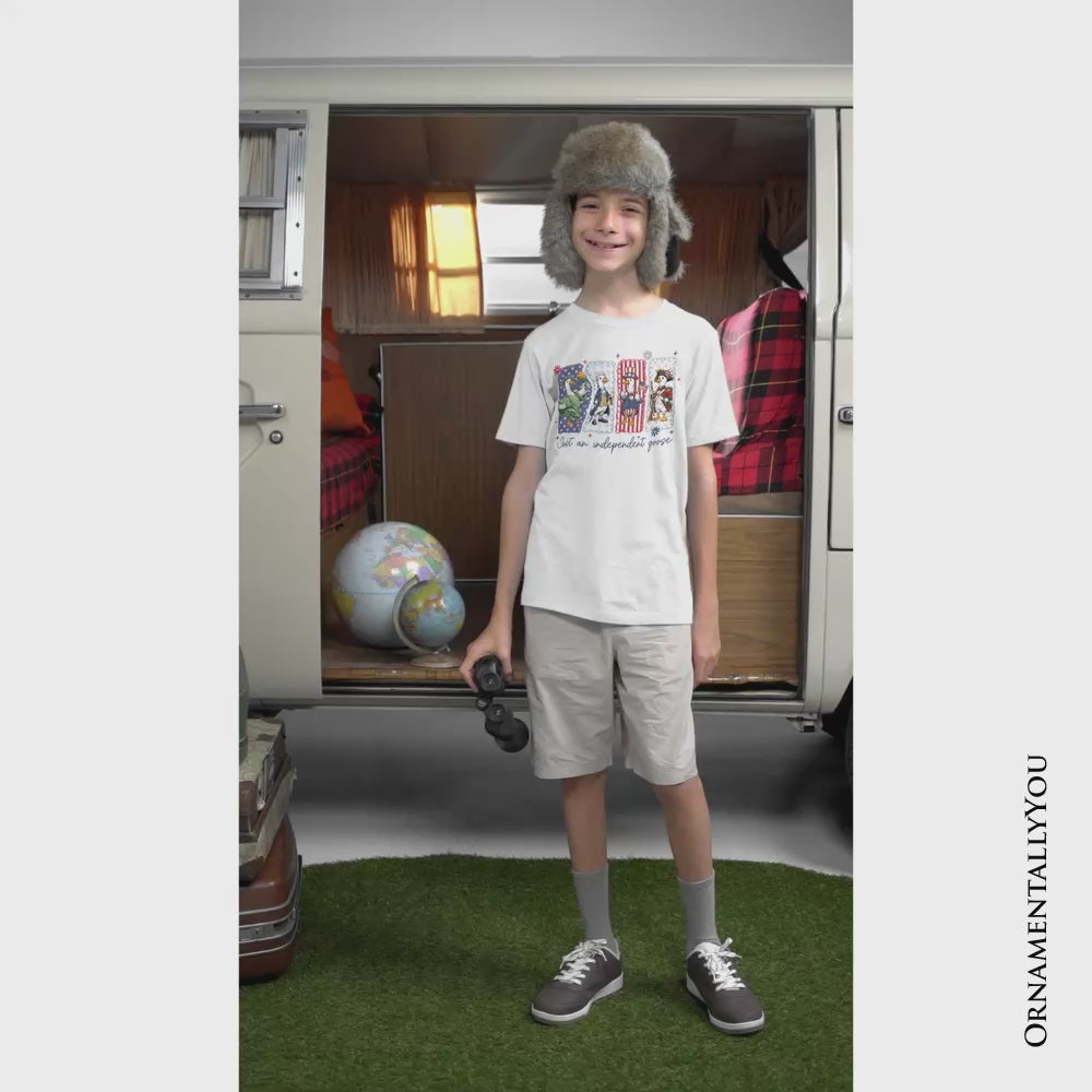 Kids Just An Independent Goose Patriotic T-Shirt, Funny Youth 4th of July Tee