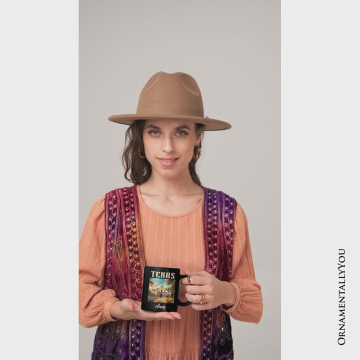 Rustic Texas State Alamo Personalized Mug, American Western Charm Gift and San Antonio Historical Souvenir with Custom Name