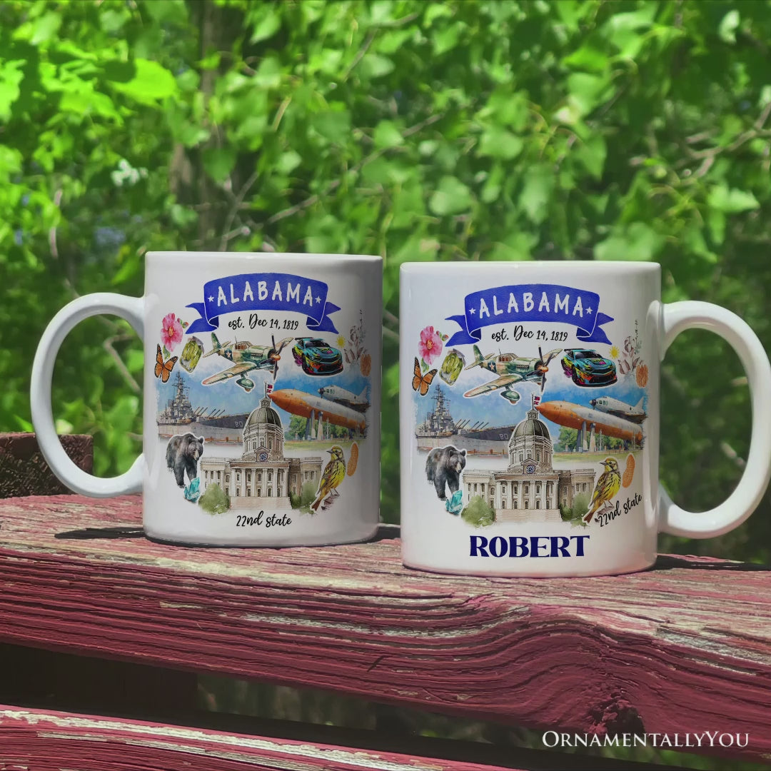 Artistic Alabama State Themes and Landmarks Personalized Mug With Custom Name