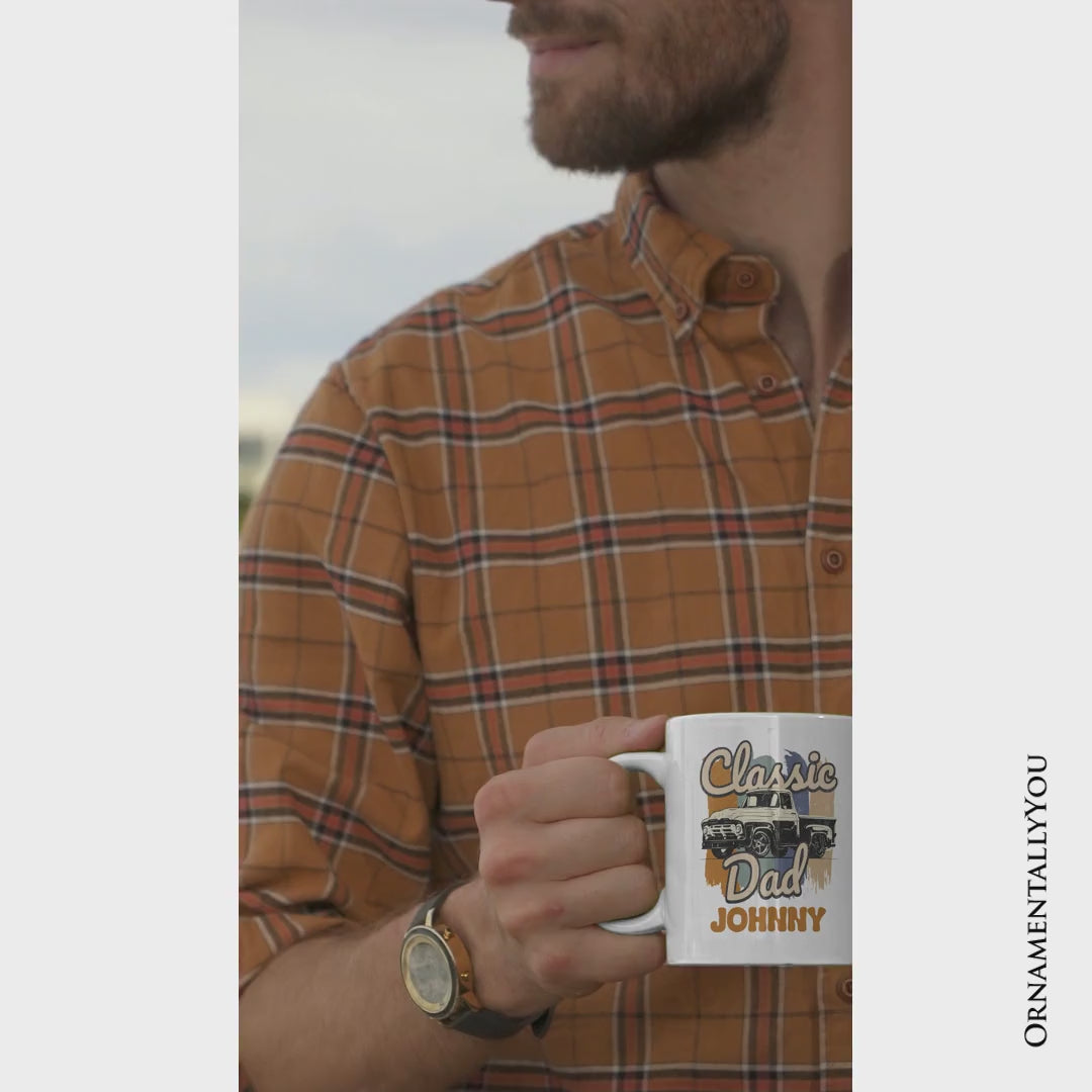 Classic Dad Personalized Mug, Retro Truck Gift for Fathers with Custom Name