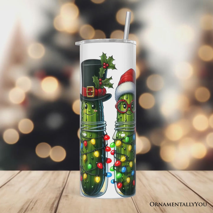 Christmas Pickles 20oz Personalized Tumbler With Lid and Stainless Steel Straw, Festive Holiday Cucumber Gift Cup