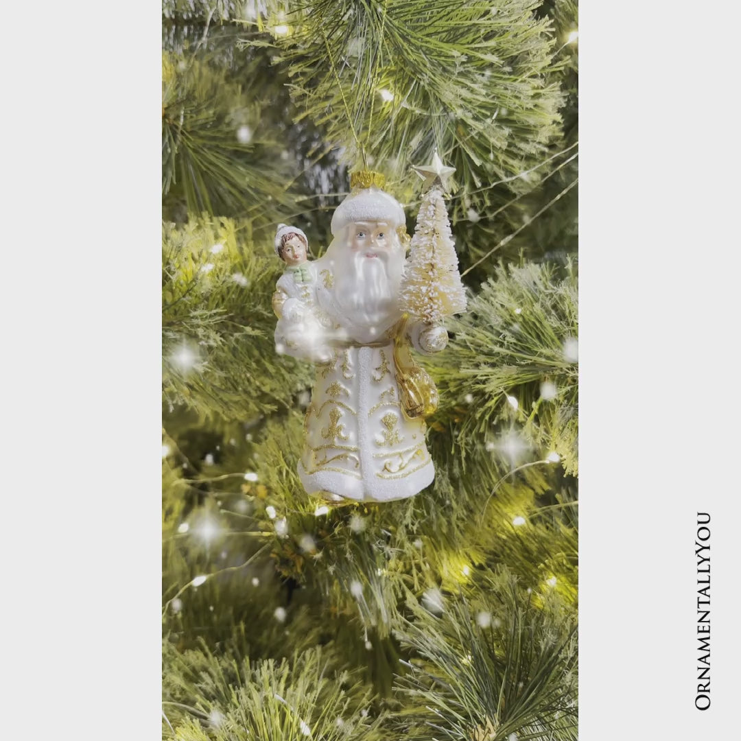 (Pre-Order) Radiant Gold Santa Claus Glass Christmas Ornament, Holiday Tree Decoration