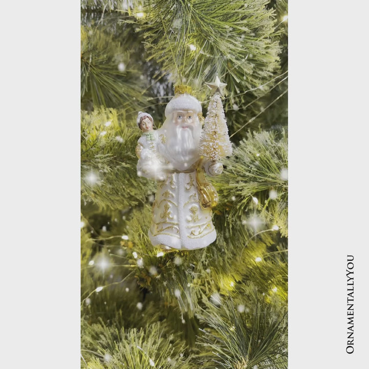 (Pre-Order) Radiant Gold Santa Claus Glass Christmas Ornament, Holiday Tree Decoration