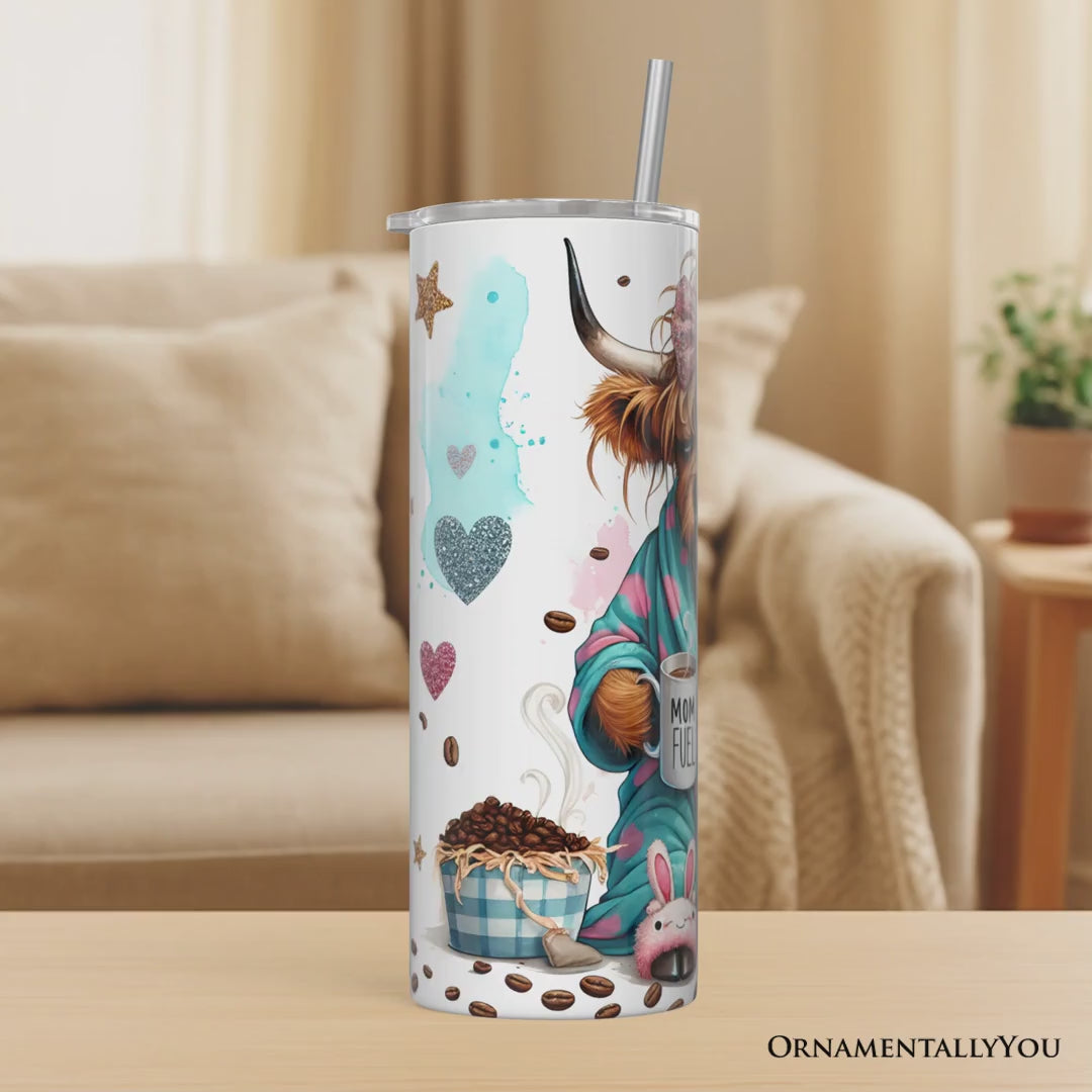 Highland Cow Mom Life 20oz Personalized Tumbler With Lid and Stainless Steel Straw, Sarcastic Motherhood Gift Cup