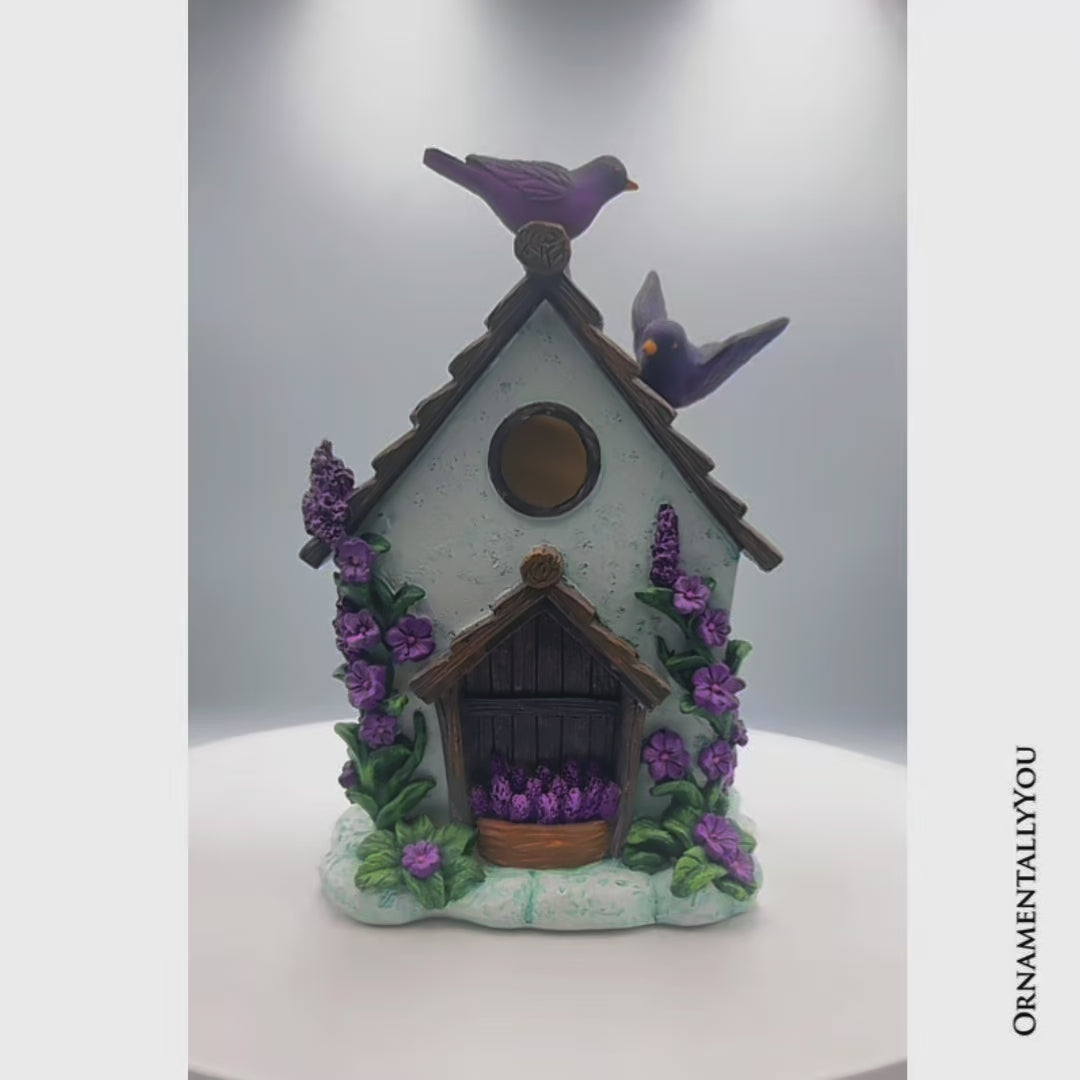 Lovely Floral Lavender Bird House Figurine, 7" Novelty Cottage Garden Decor