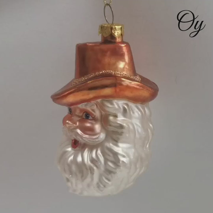 Western Cowboy Santa Vintage Frontier Glass Christmas Ornament