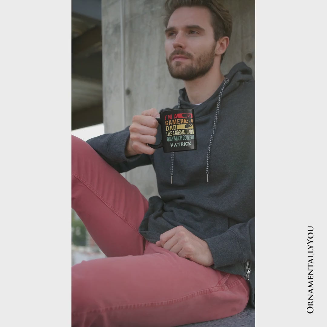 Gamer Dad Controller Personalized Mug, Black Funny Gift for Cool Fathers with Custom Name