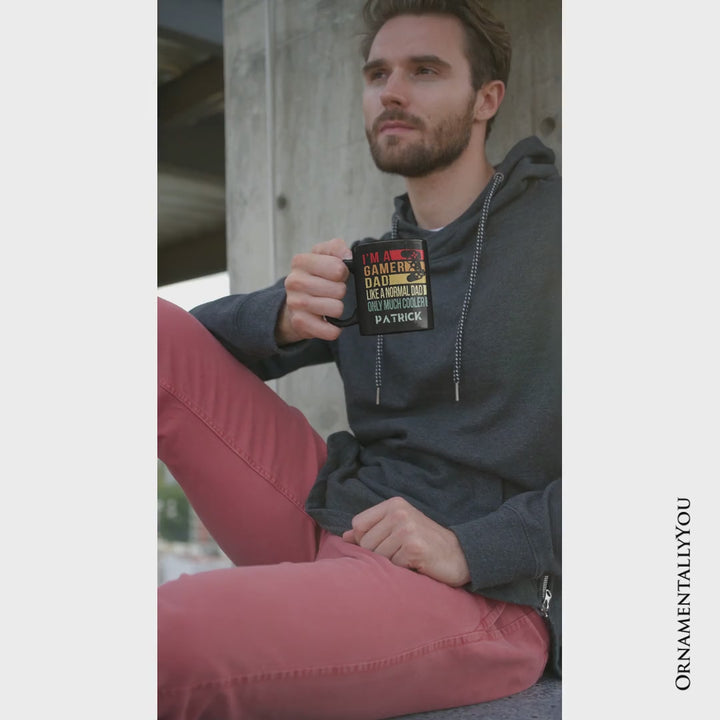 Gamer Dad Controller Personalized Mug, Black Funny Gift for Cool Fathers with Custom Name