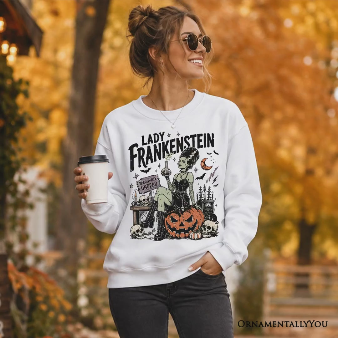 Lady Frankenstein Sweatshirt, Vintage Gothic Beautifully Undead Halloween Sweater
