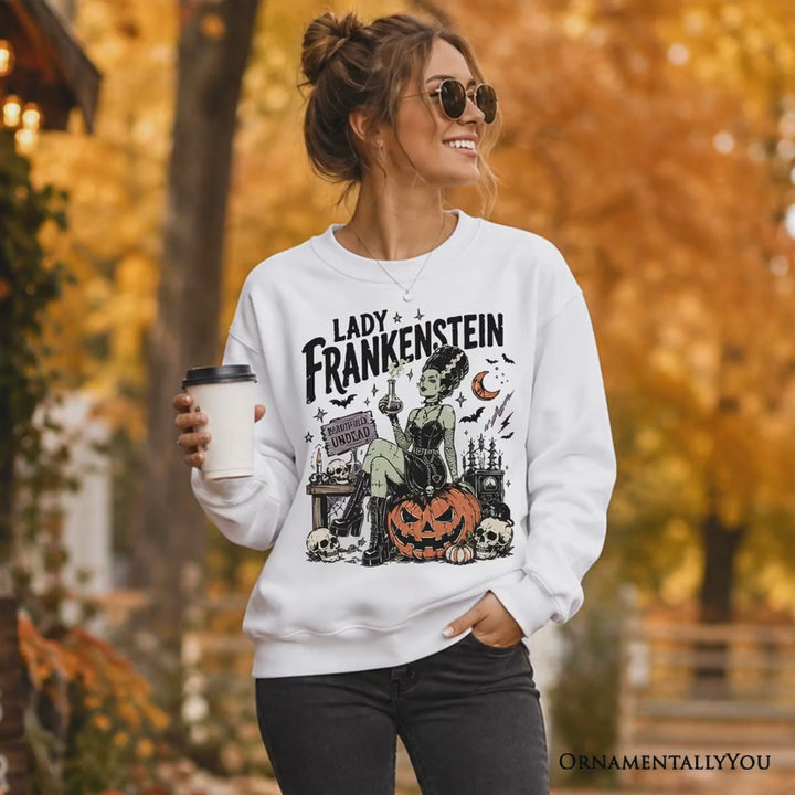 Lady Frankenstein Sweatshirt, Vintage Gothic Beautifully Undead Halloween Sweater
