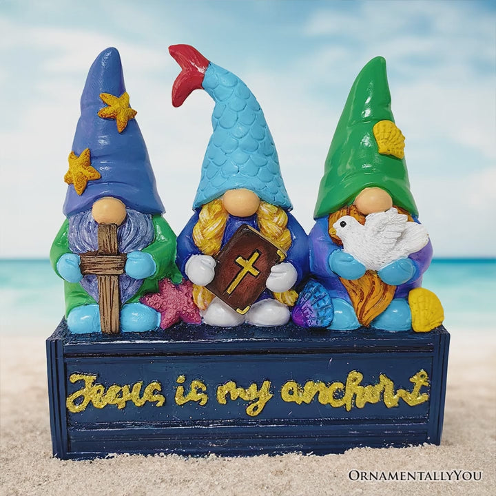 (Pre-Order) Nautical Themed Religious Gnome Figurine, Jesus is my Anchor 6" Beach House Statue