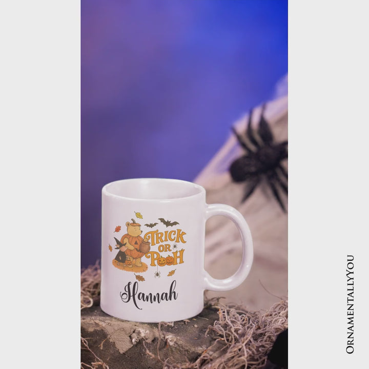 Vintage Trick or Pooh Personalized Mug, Pooh Bear and Friends in Halloween Costume Gift with Custom Name