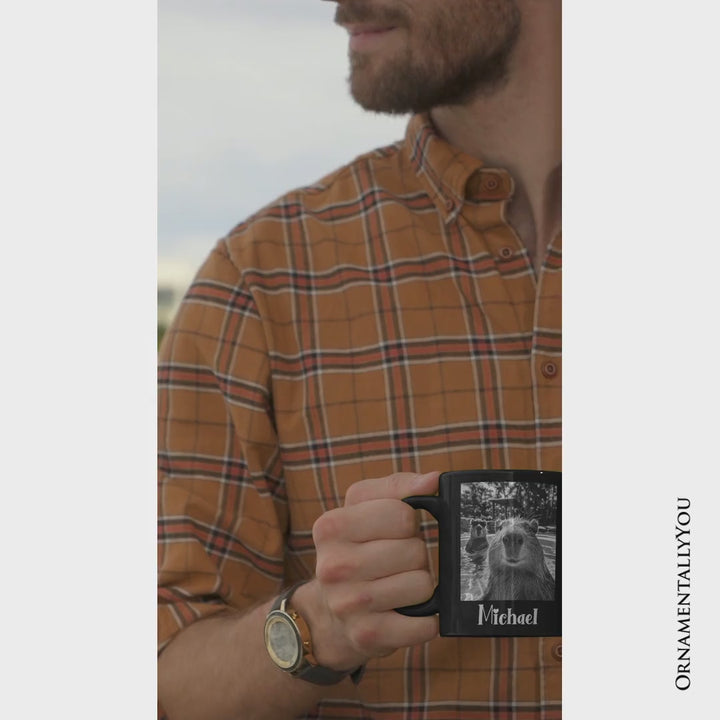 Capybara Selfie Funny Personalized Mug, Meme Animal Photo Style Gift with Custom Name