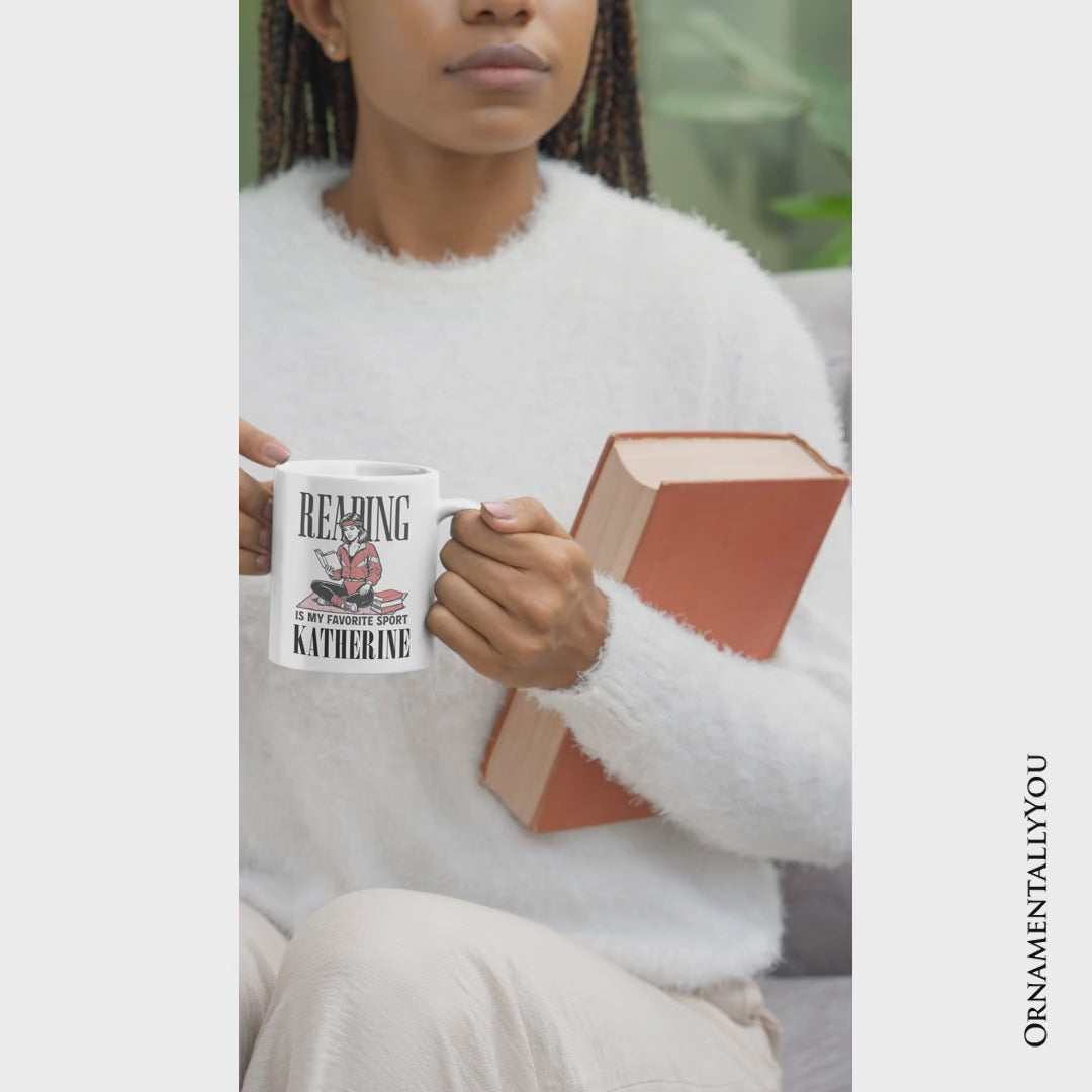 Reading Is My Favorite Sport Bookworm Personalized Mug, Retro Bibliophile Gift with Custom Name