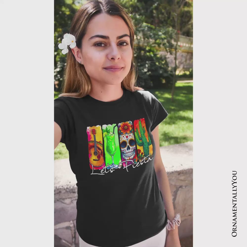 Cinco De Mayo Brushstroke Mexican T-Shirt, Let’s Fiesta Guitar Margarita Skull Cactus Tee
