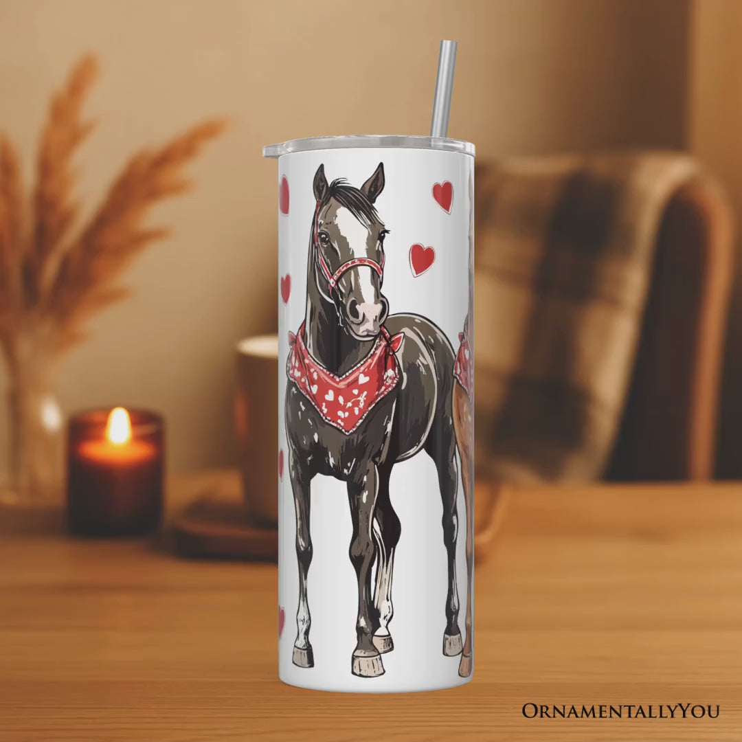 Valentine Horses Western Pattern 20oz Personalized Tumbler With Lid and Stainless Steel Straw, Cute Country Travel Mug Gift