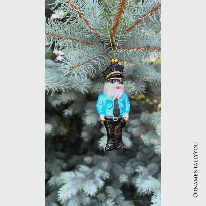 (Pre-Order) Santa the Police Officer Glass Christmas Ornament, Law Enforcement Cop Tree Decor
