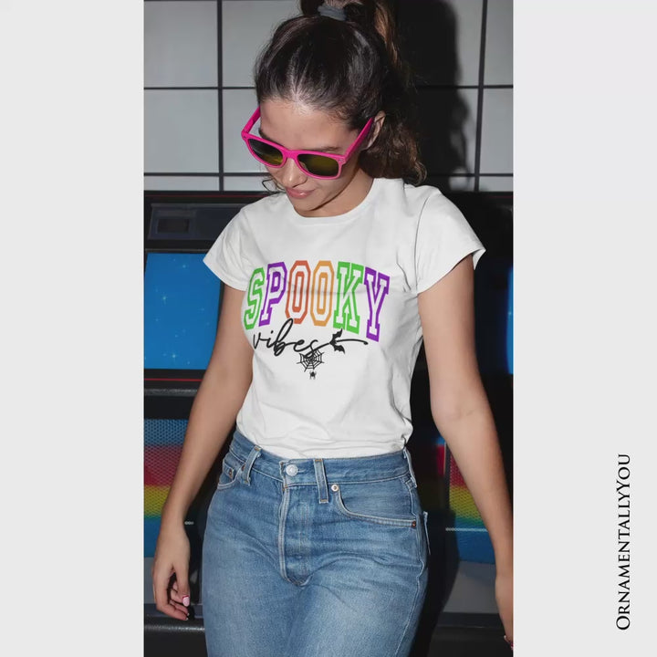 Spooky Vibes Sports Lettering T-Shirt, Colorful Halloween Tee