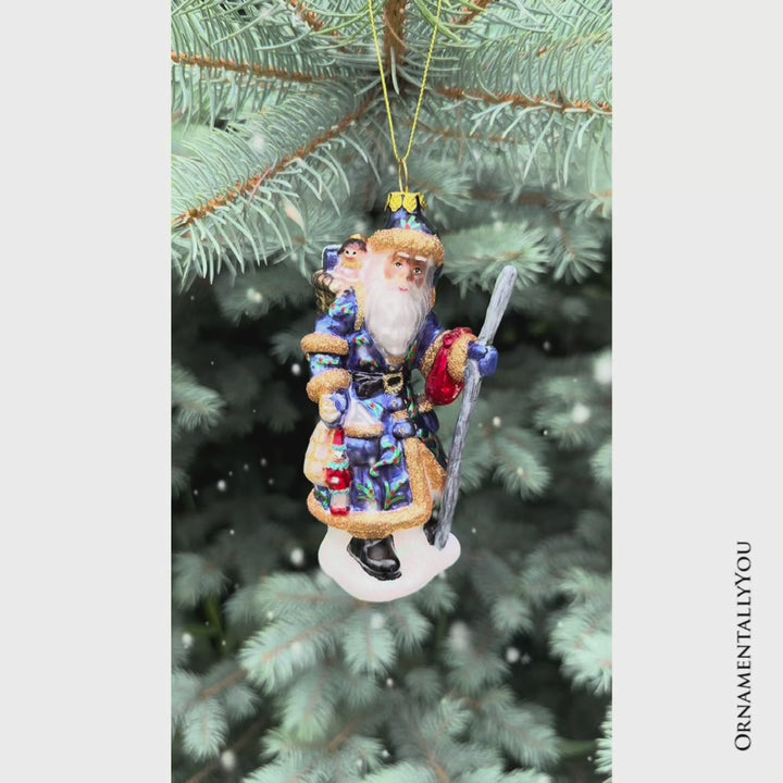 (Pre-Order) Victorian Vagabound Santa Claus Glass Christmas Ornament, Purple Tree Decor
