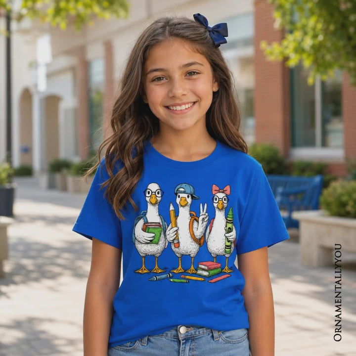 Kids Goose Back to School T-Shirt, Cute Youth Student Classroom Tee