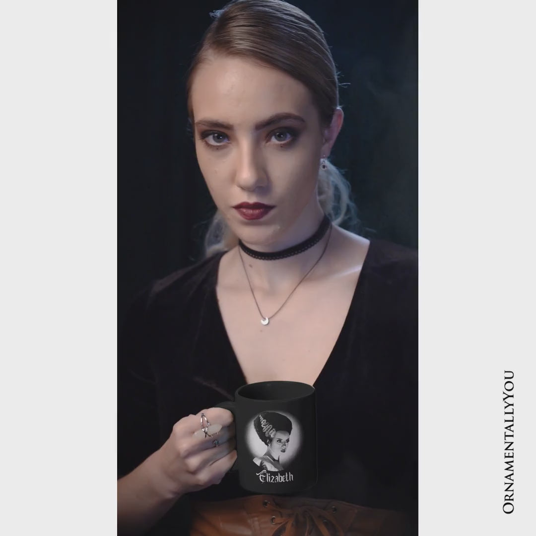 Frankenstein's Bride Spooky Portrait Personalized Mug Horror Villain Theme Halloween Gift with Custom Name
