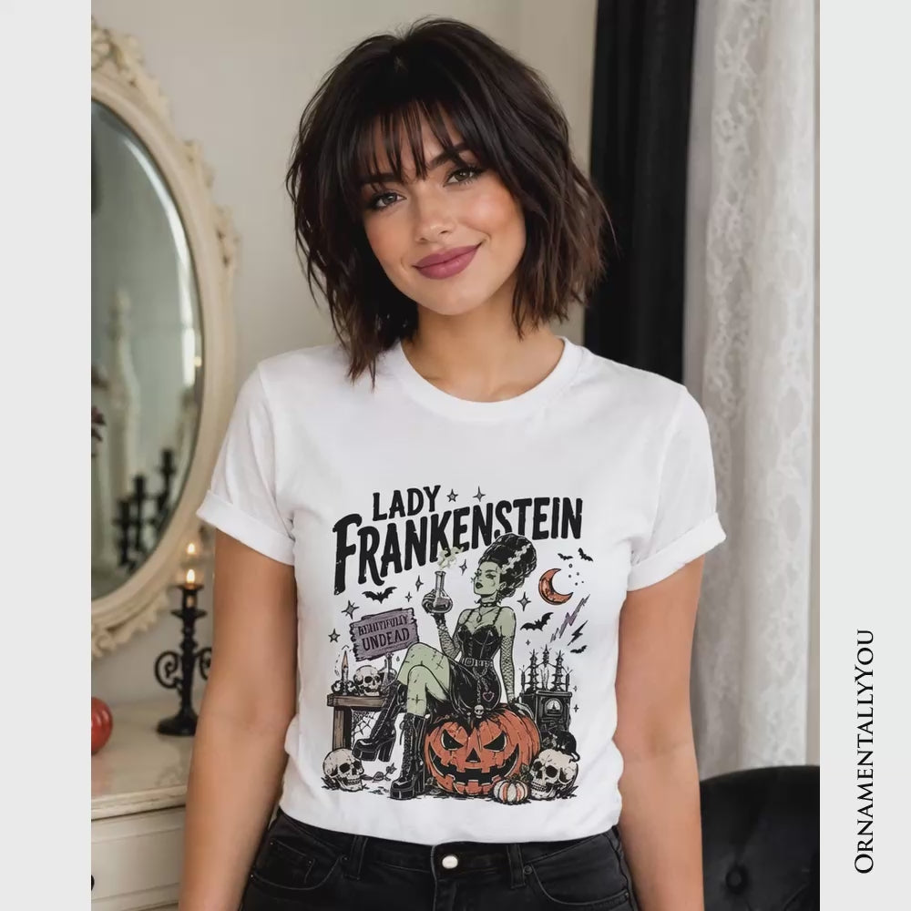 Lady Frankenstein T-Shirt, Vintage Gothic Beautifully Undead Halloween Tee