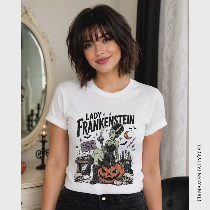 Lady Frankenstein T-Shirt, Vintage Gothic Beautifully Undead Halloween Tee
