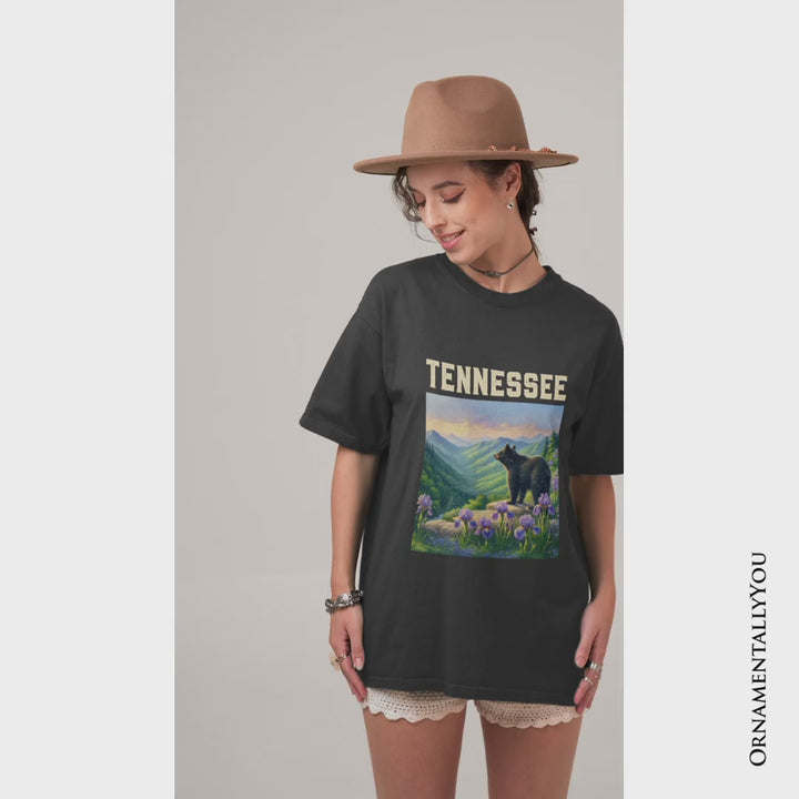 Scenic Tennessee State Great Smoky Mountains T-Shirt, Black Bear and Wildflower Nature Tee  and Travel Souvenir