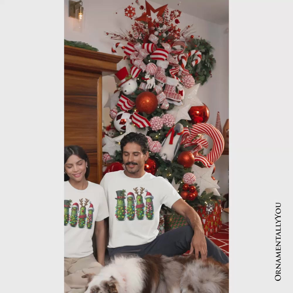 Christmas Pickles T-Shirt, Festive Holiday Cucumber Holiday Tee