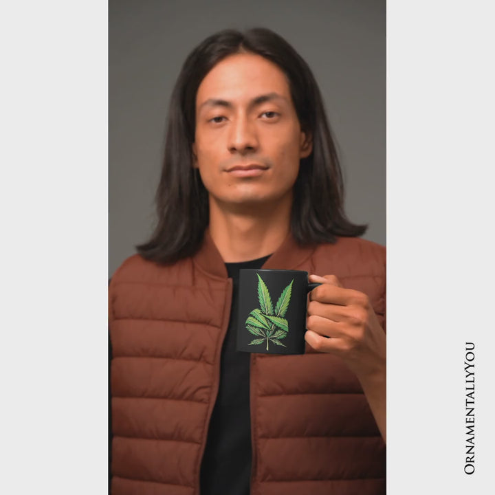 Weed Leaf Peace Sign Mug, Funny 420 Stoner Gift