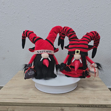 Krampus Plush Gnome Set of 2, Naughty List Christmas 15" Tabletop Decoration