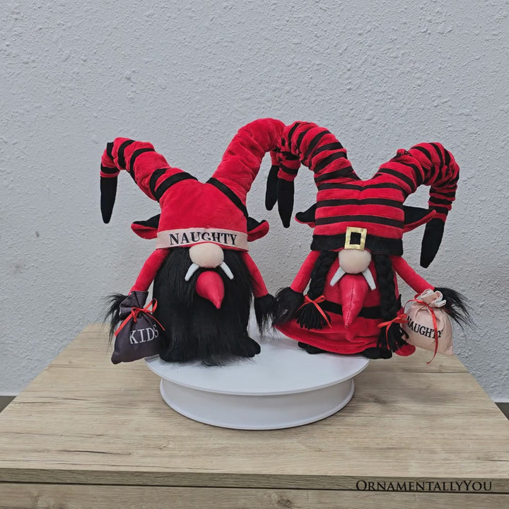 Krampus Plush Gnome Set of 2, Naughty List Christmas 15" Tabletop Decoration