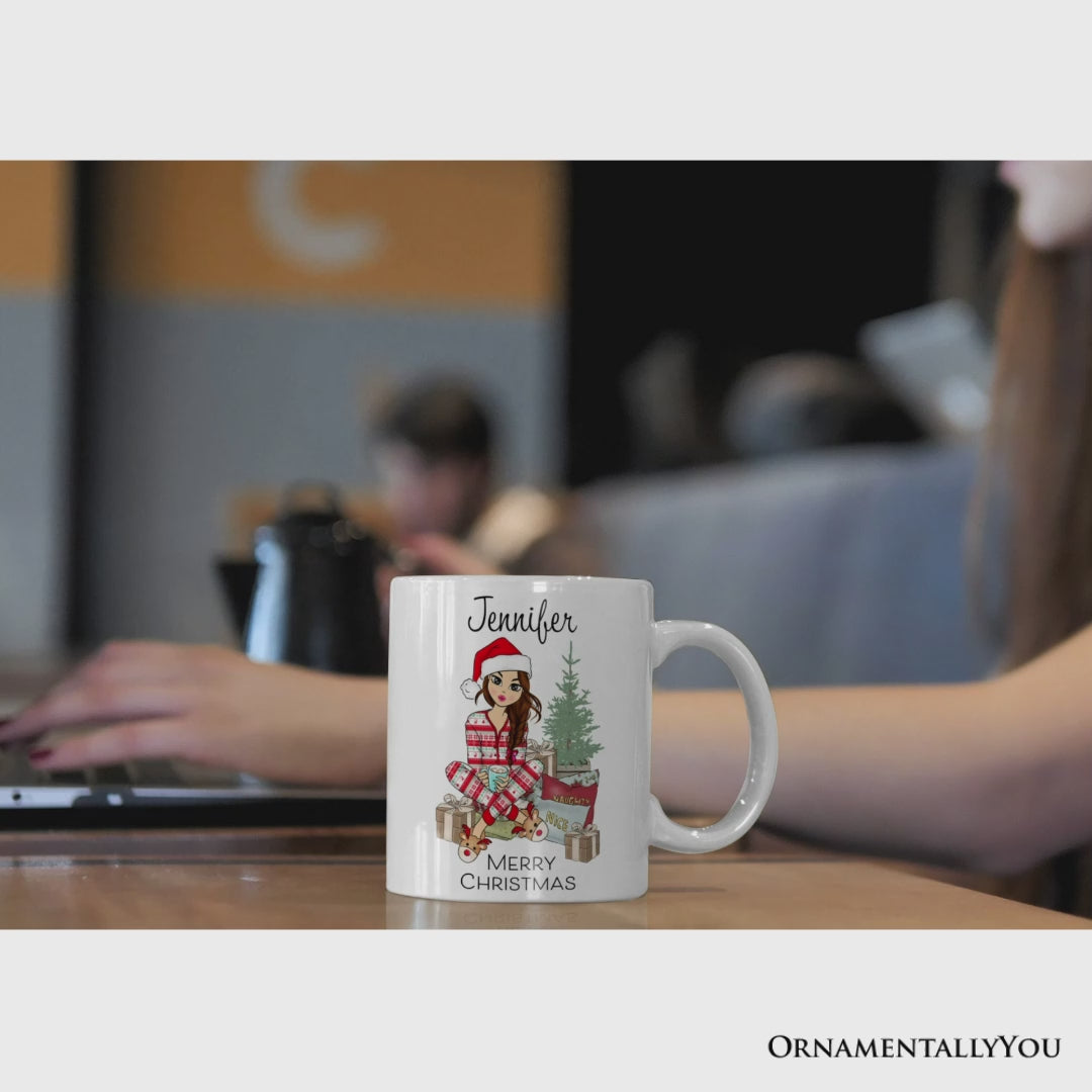 Personalized Girly Girl Christmas Mug, Black, Blonde, Brown Brunette, and Red Hair